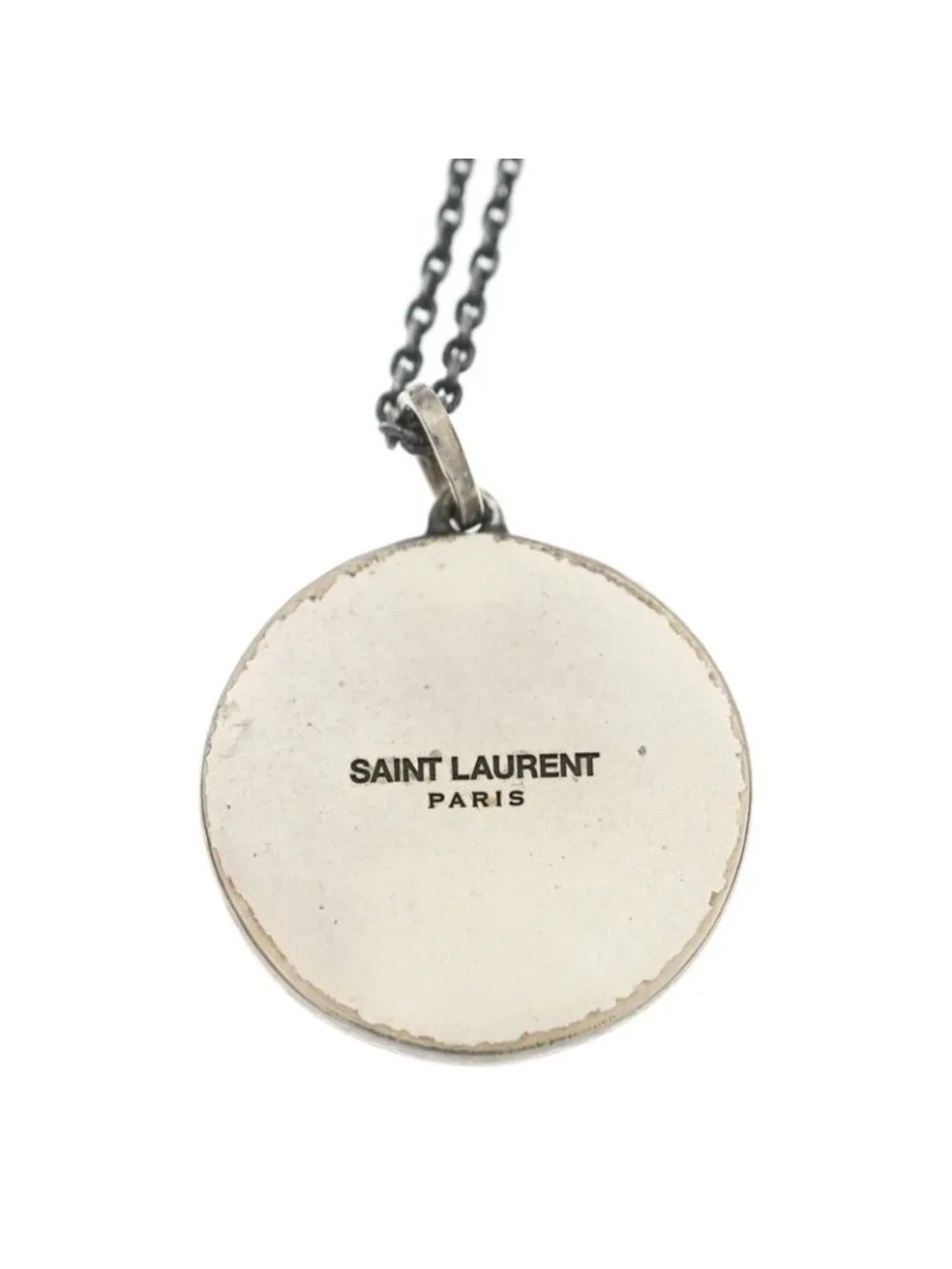 Saint Laurent Paris Chain Necklace Medal Pendant Silver - Picture 5 of 6
